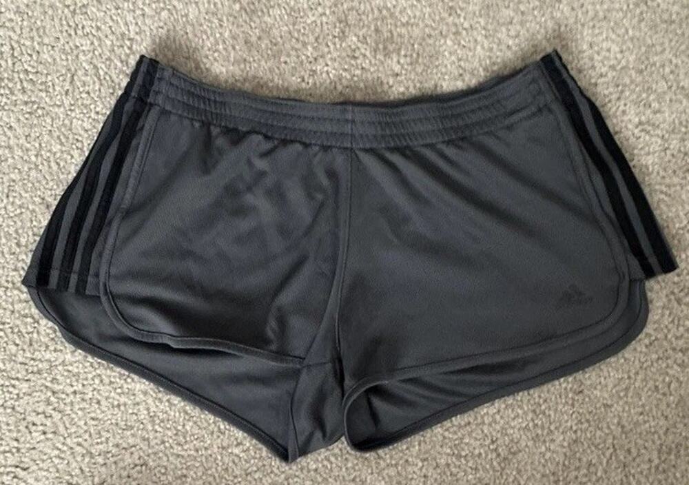 Adidas Womens Large Gray AEROREADY 3 Stripe 2.5in Running Shorts Lightweight